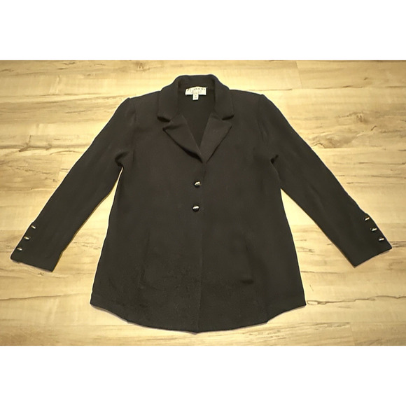 St John Collection Knit Black Button Blazer with Pockets Size 12 - Picture 1 of 9